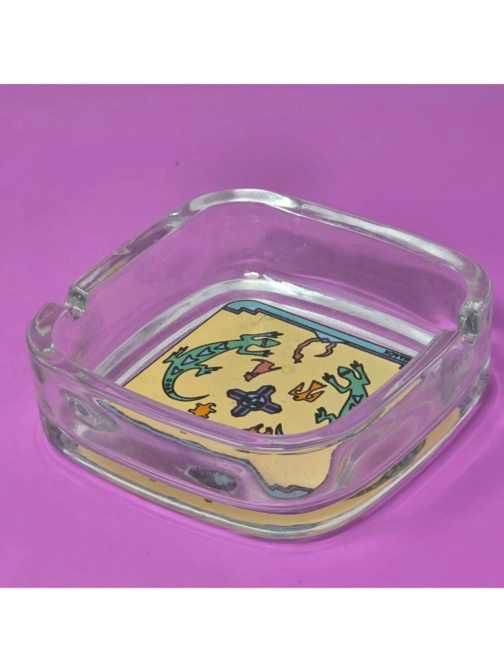 Vintage Maack Glass Ashtray Southwestern Lizard Multicolor Souvenir MCM